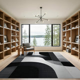 Black and White Modern Curved Geometric Black White Area Rug