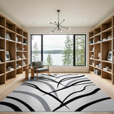 Black White Abstract Wavy Line Area Rug
