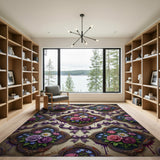 Ornate Purple Floral Framed Vintage Rug