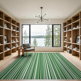 Bold Green White Vertical Striped Area Rug
