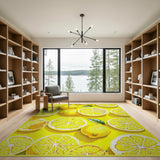 Zesty Lemon Slices Yellow Fruit Pattern Rug