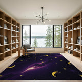 Purple Galaxy Starry Night Moon Area Rug
