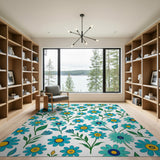 Teal Daisy Floral Area Rug
