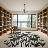 Vintage Black Anemone Floral Area Rug