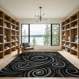 Swirling Vortex Black White Abstract Area Rug