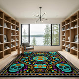 Southwestern Multi-color and Patterns Vibrant Sugar Skull Floral Area Rug
