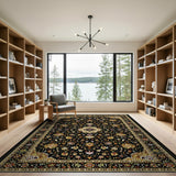 Opulent Black Gold Persian Floral Area Rug