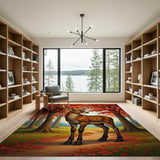 Autumn Deer in Red Maple Forest Area Rug