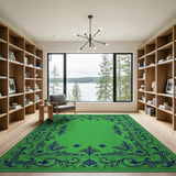 Green Emerald Green Ornate Border Area Rug