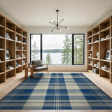 Classic Navy Blue Plaid Area Rug