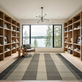 Modern Vertical Striped Area Rug in Grey and Beige