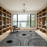 Black White Geometric Circles Area Rug