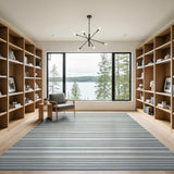 Navy Blue and White Horizontal Striped Area Rug