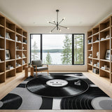 Black White Vinyl Record Turntable Area Rug