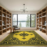 Yellow Persian Medallion Area Rug with Ornate Black Border