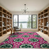 Vibrant Pink Green Medallion Pattern Area Rug