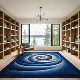 Blue and Teal Hypnotic Blue Spiral Abstract Area Rug
