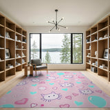 Kawaii Pink Cat Hearts Balloons Area Rug