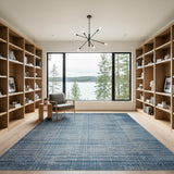 Blue Grid Distressed Geometric Area Rug