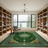 ODIKA Washable Oriental Area Rug - Green Traditional Medallion Low Pile Non-Slip Carpet