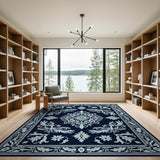 Navy Blue Ornate Floral Persian Area Rug