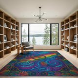 Multi-color and Patterns Vibrant Rainbow Wave Abstract Area Rug