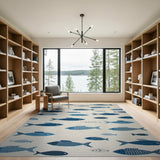 Playful Blue Fish Coastal Area Rug