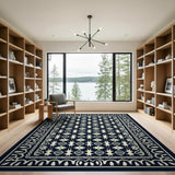Navy Blue Teal Persian Motif Area Rug
