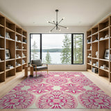 Pink Vibrant Pink Floral Medallion Area Rug
