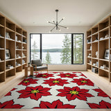 Red Poinsettia Floral Pattern Red Area Rug