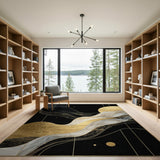 Luxe Black Gold Wave Abstract Area Rug