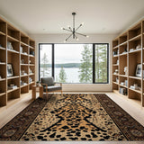 Tan Leopard Print Rug with Persian Borders