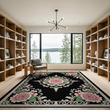 Vintage Pink Rose Floral Medallion Rug
