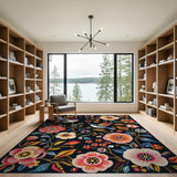 Vibrant Birds Floral Blooms Area Rug