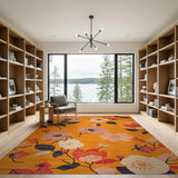 Vibrant Orange Floral Area Rug with Pink Blooms