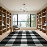 Rustic Black White Checkered Area Rug