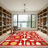 Red Fruit Pattern Kitchen Washable Area Rug