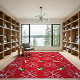 Festive Red Candy Cane Holly Pattern Area Rug