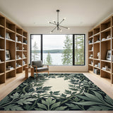 Ornate Green Vine Leaf Frame Area Rug