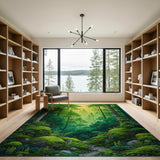 Sunlit Mossy Forest Path Area Rug