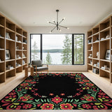 Vibrant Red Floral Border Area Rug