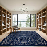 Navy Floral Swirl Area Rug
