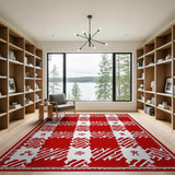 Festive Red Snowflake Checkered Area Rug