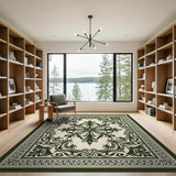 Green Ornate Green Medallion Persian Area Rug
