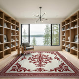 Ornate Red Greek Key Border Area Rug