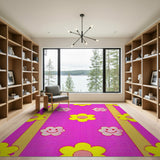 Playful Smiling Flowers Pink Area Rug