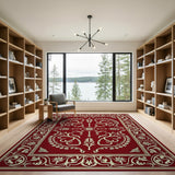Ornate Red Persian Area Rug with Ivory Floral Border
