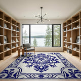 Navy Blue and Teal Navy Blue Traditional Persian Floral Area Rug