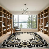 Beige and Neutral Ornate Floral Border Area Rug