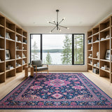 Navy Pink Persian Medallion Area Rug
